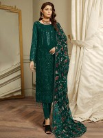 Teal Green Faux Georgette Pakistani Style Suit